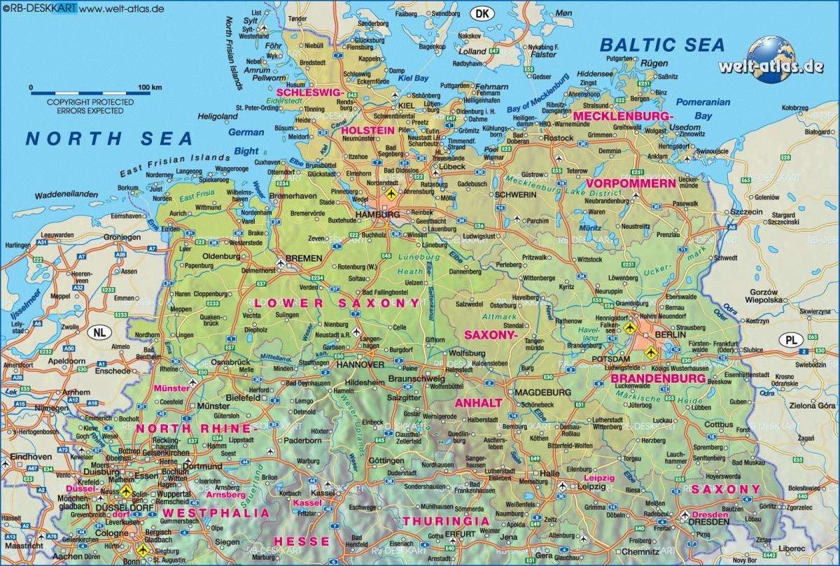 Norra Tyskland karta - Karta över norra Tyskland (Västra Europa - Europa)